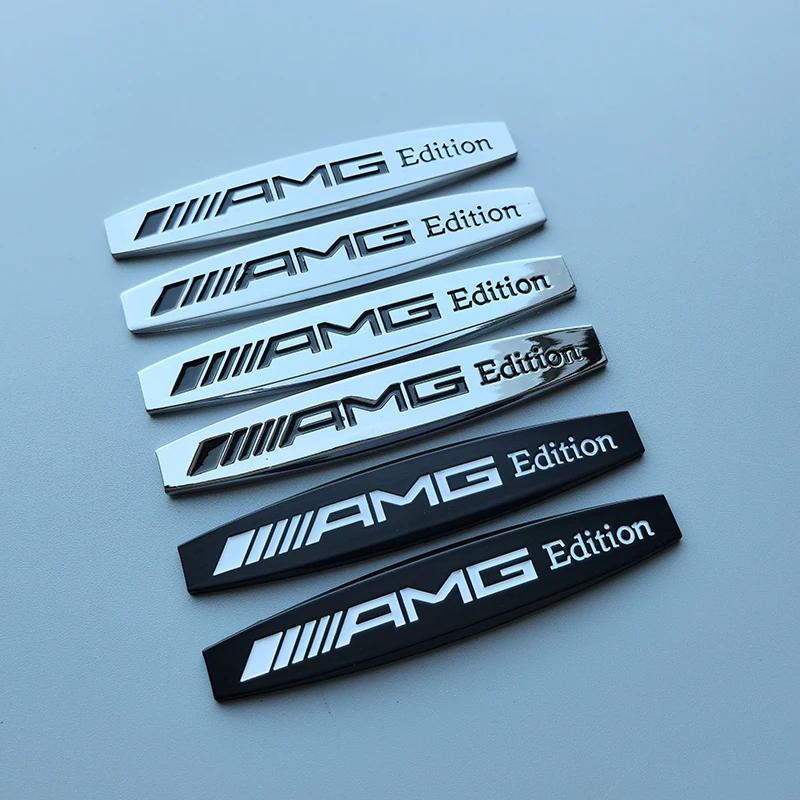 2pcs 3D AMG Edition Metal Car Emblem Fender Side Doors Blade Badge Sticker for Mercedes Benz AMG Refitting Chrome Black Silver LL22
