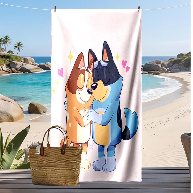 bluey cartoon Printed Quick Dry Beach Towel Super Absorbent Soft Lightweight Bath Towel for Pool Summer Travel