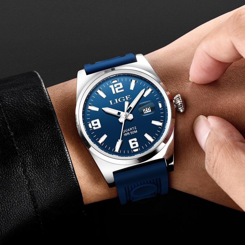 LIGE Модные повседневные мужские часы, удобные силиконовые ночные светящиеся водонепроницаемые спортивные часы, автоматические часы с датой и временем, мужские кварцевые часы