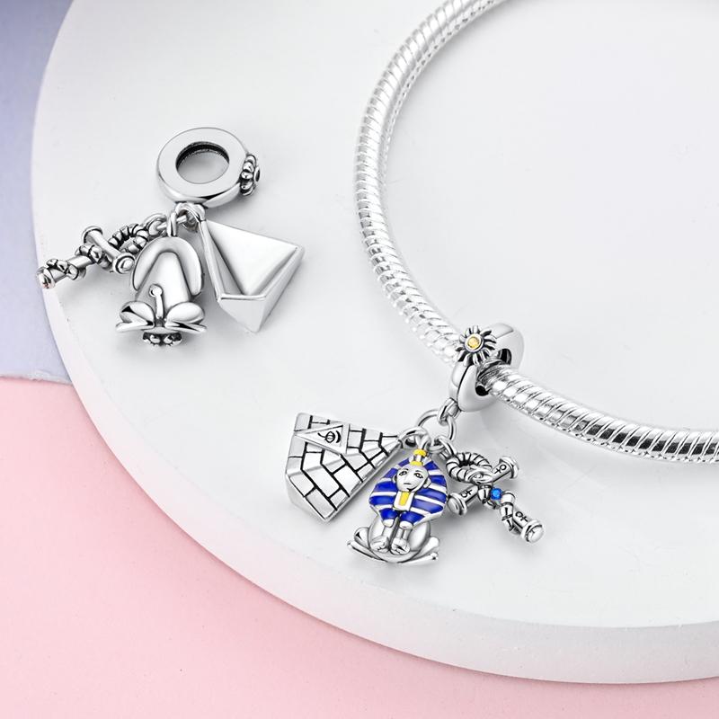 925 Серебряный Цвет Фараон Пирамида Паук Сглаза Бастет Подвески Бусины Подходит Diy 925 Оригинальные Браслеты Изысканные DIY Ювелирные Изделия Для Вечеринки