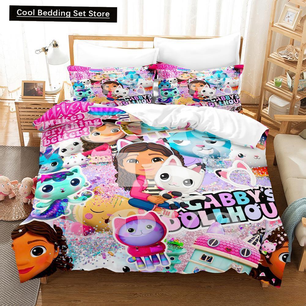 Комплект постельного белья Gabbys Dollhouse Single Twin Full Queen King Size Bed Set Adult Kids Bedroom Duvet Cover Sets 3D Anime Bed Sheet Set