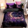 Aesthetic Purple Floral And Moon Print Duvet Cover With Pillowcases, No Filling, Soft Microfiber Bedding For Bedroom Decor