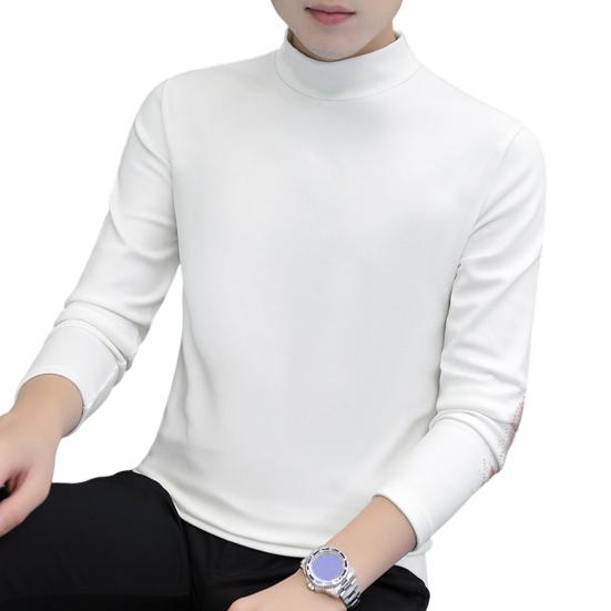 Half High Collar Long Sleeves Stretchy Men T-shirt Autumn Winter Double Sided Velvet Bottoming Business Top