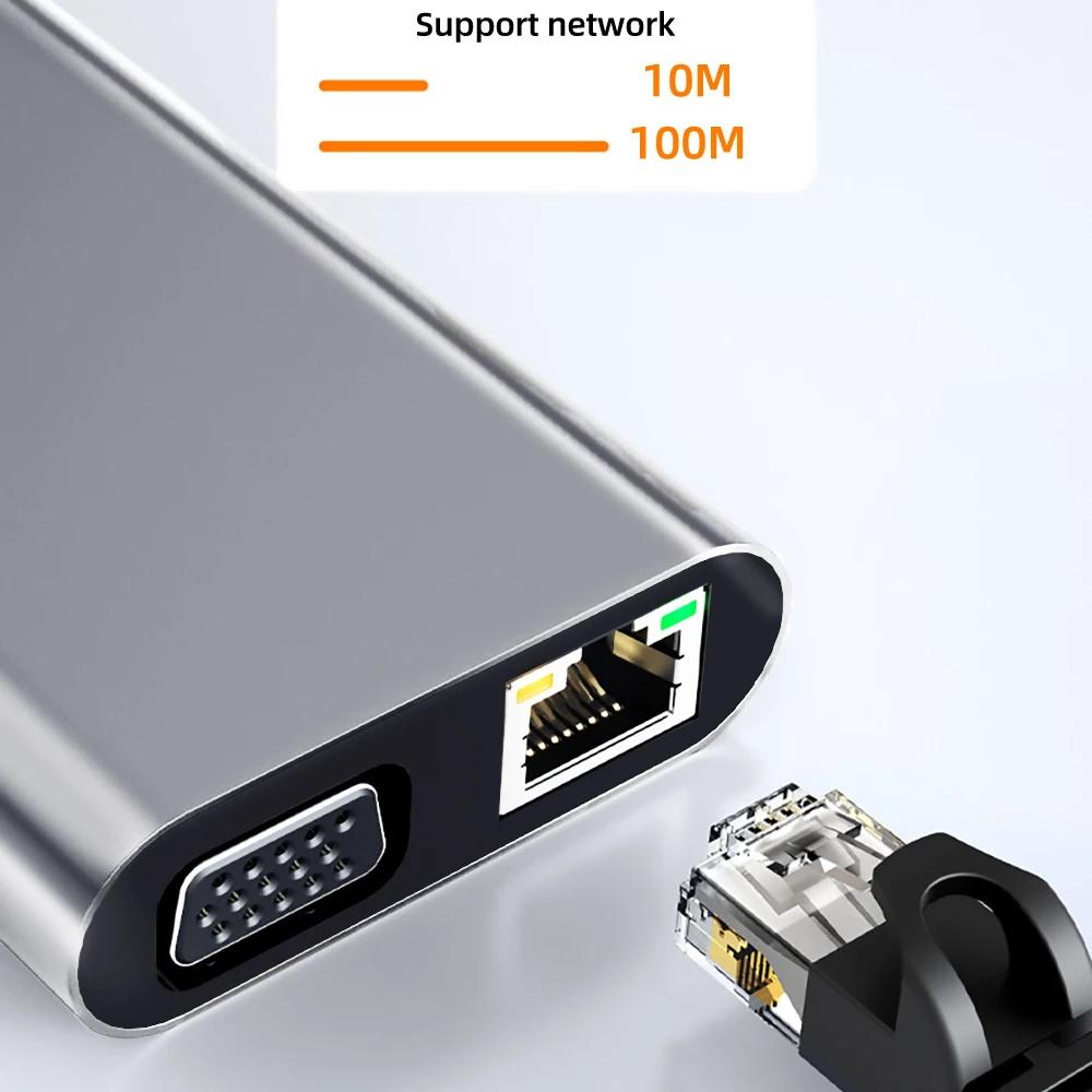 USB C HUB 4K 30Hz Type C to HDMI-compatible USB 3.0 Adapter 11 in 1 Type C HUB Dock PD 87W USB C Splitter for MacBook Pro Air