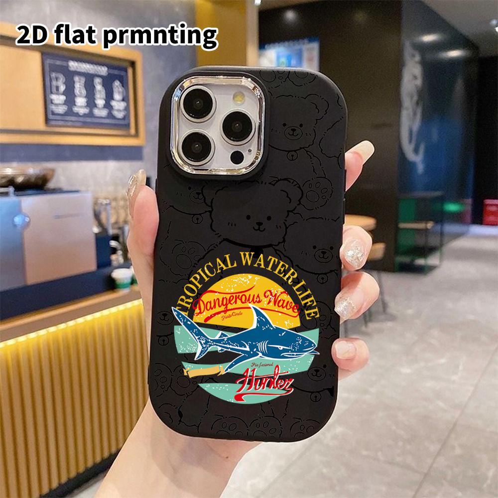 Phone case: 2D flat design suitable for iPhone 18 17 16 15 14 13 Pro protective case, couple style, vintage shark, Christmas and Halloween gifts