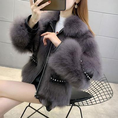 Модная короткая шуба женская зимняя новый дизайн заклепки рукав летучая мышь меховое пальто
