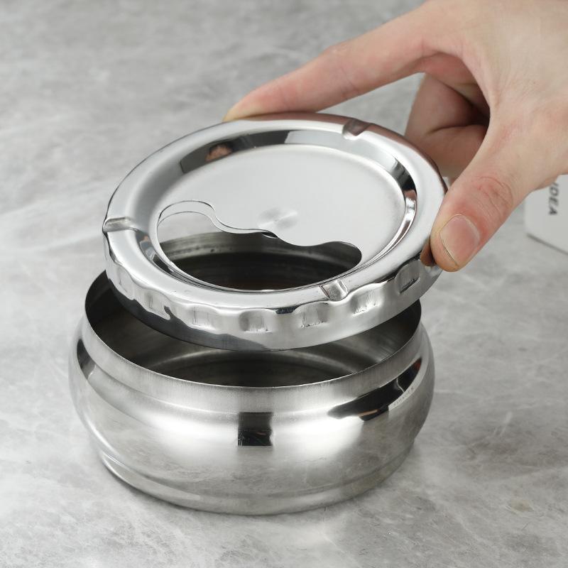 Stainless Steel Ashtray with Windproof Lid Rust Proof Easy to Clean 3 Sizes for Home Outdoor Hiking Travel Use