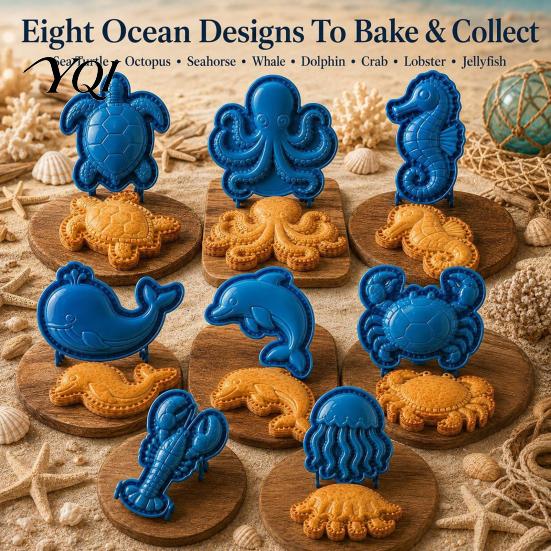DIY Fruit Pie Making Molds Marine Animal Mini Mold, Durable Non-stick Reusable Dough Cutter, Decorative PLA Press Tools Hand Tool for Cookies Pastries