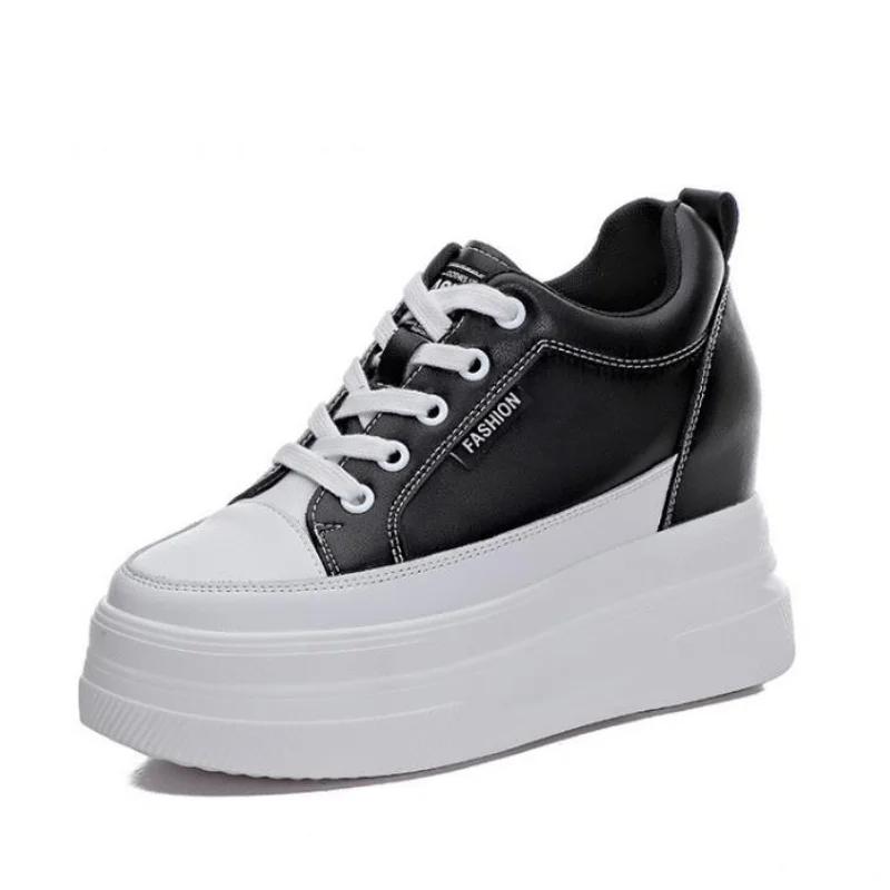 Модные женские кроссовки, обувь на платформе 10 см, повседневная обувь для отдыха, из натуральной кожи, белые туфли, женская вулканизированная обувь, весна