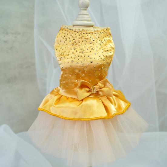 Pet Dress Shiny Rhinestone Stand Collar Soft Comfortable Eye-catching Shirring Princess See-through