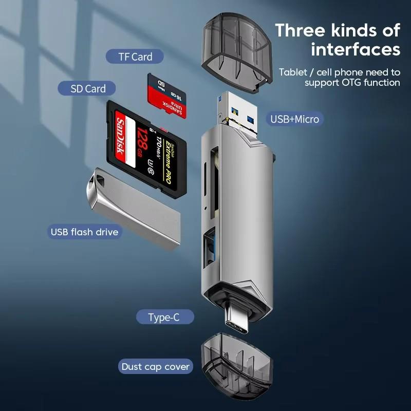 6-в-1 OTG Многофункциональный USB 3.0 Картридер U-диск TYPE-C/USB/TF/SD Флеш-накопитель Карта памяти для Адаптера Телефона Ноутбука Компьютера