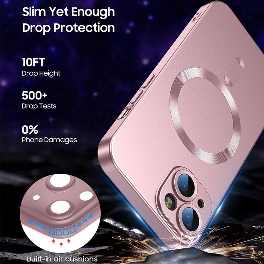 Магнитный чехол для iPhone 16 15 14 13 12 11 Чехол для телефона Матовый роскошный мягкий металлический блестящий дизайн с защитой объектива камеры Совместим с чехлом Magsafe