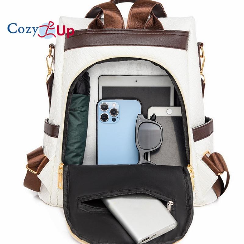 Уютный противоугонный рюкзак из искусственной кожи большой вместимости в стиле ретро, ​​минималистичный женский рюкзак для путешествий