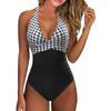 Women's One-piece Sexy Bikini Printed Patchwork Backless Swimsuit With Bra Padded No Steel Support