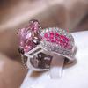 High-definition Pink Diamond Ring Female Personality Opening Pink Four-claw Gemstone Ring Party Birthday Gift Valentine's Day Gift Women Jewelry