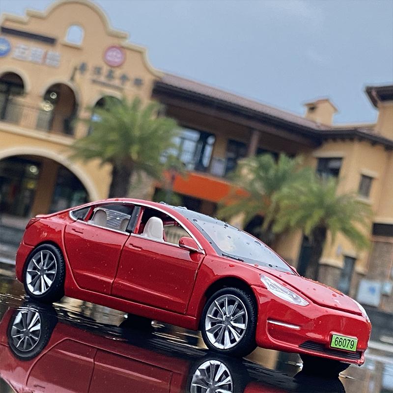 1:32 Tesla Model S Model 3 Alloy Car Model Diecast Metal Toy Car Vehicles Model Simulation Sound Light Collection Gift