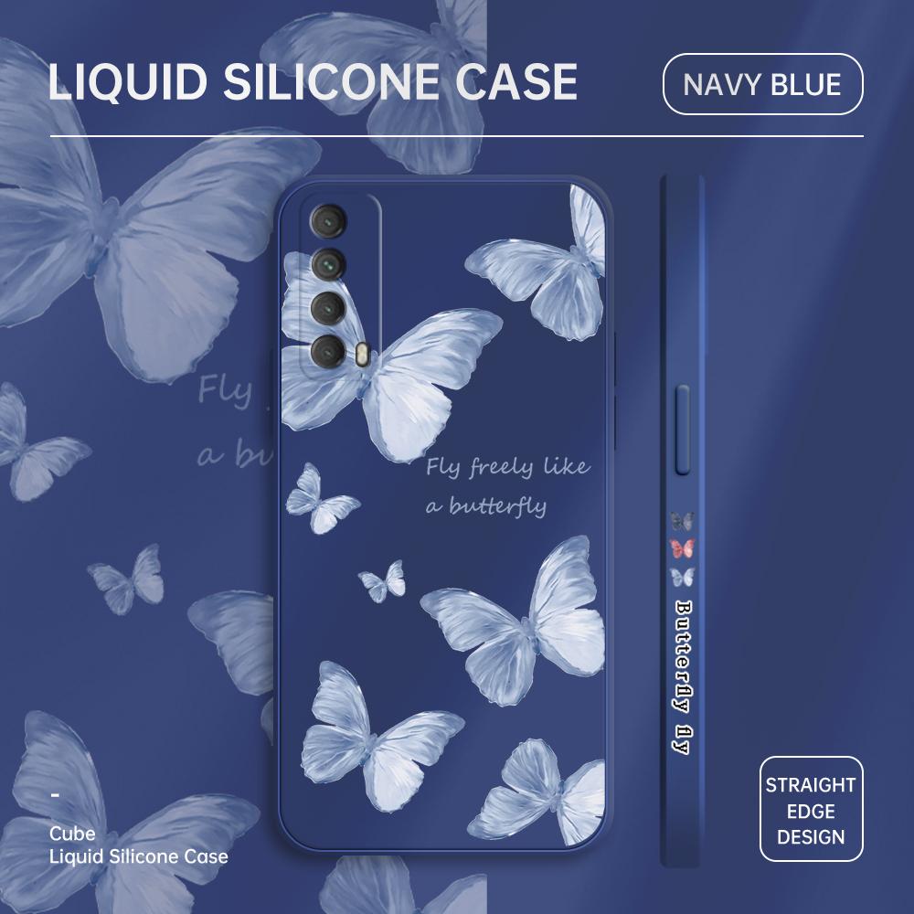 Beautiful Butterfly Phone Case Square Edge Pattern Liquid Silicone TPU Full Cover Camera Protect Cover for Huawei Honor