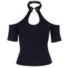 Goth Dark Women Girls Fashion Gothic T Shirt Cold Shoulder Halter Neck Chain Punk Tees Top Party Clubwear Slim Lady Backless