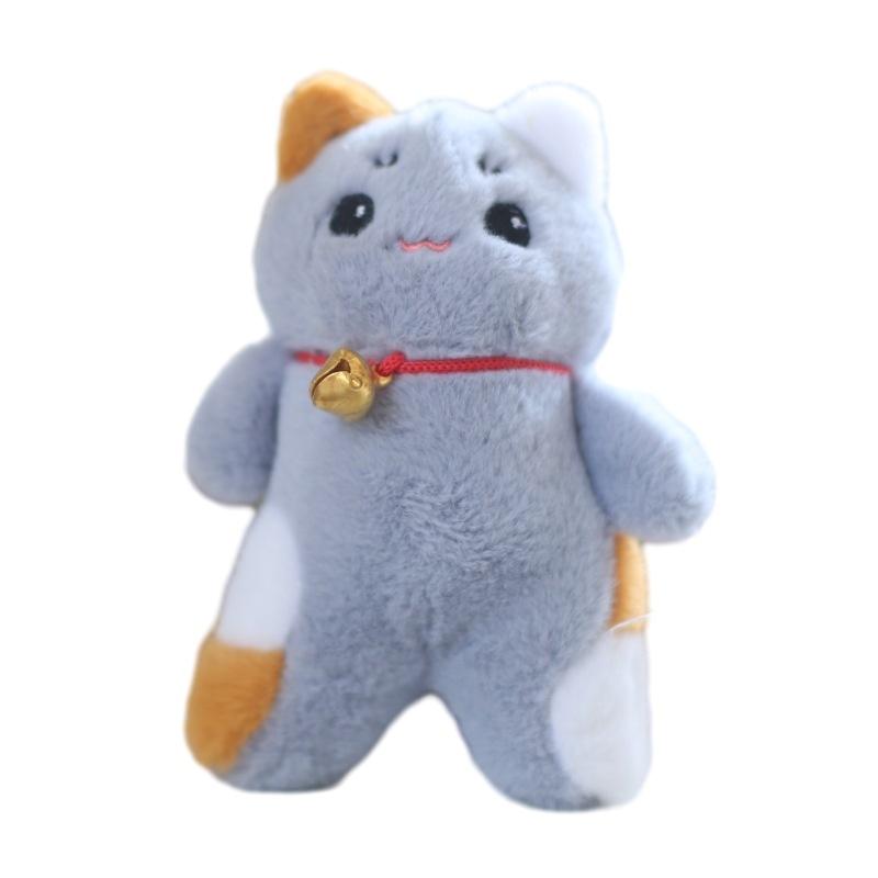 Милая плюшевая кошка с колокольчиком, подвеска-игрушка с брелоком, белая/серая/коричневая
