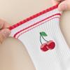 Pilates Socks with Grips for Women Cute Cherry Grip Socks Non Slip Cotton Ruffle Cuff Cherry Socks for Yoga Barre Ballet