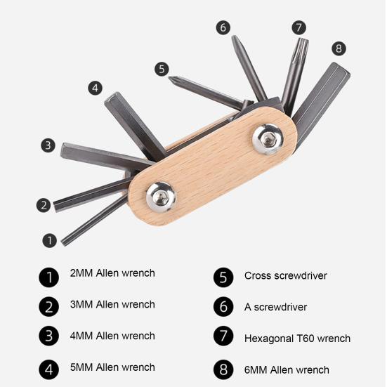 Bicycle Repair Tool Portable Folding 8-in-1 Bike Multitool Heavy Duty Metal Road