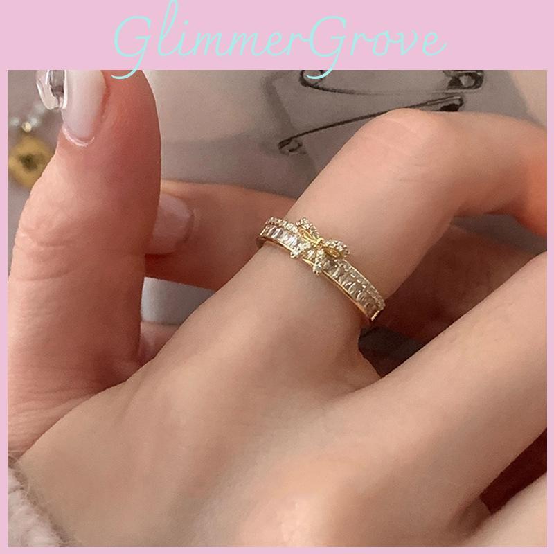 Elegant Korean Style Bowknot Zirconia Ring For Women Adjustable Fashion Accessory