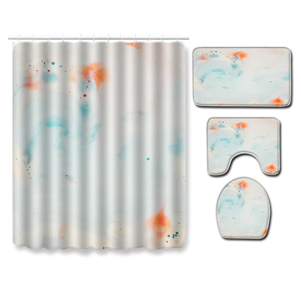 Fashion Textured Bathroom Shower Curtain Floor Mat Toilet Cover Foot Mat Four-Piece Pattern Size