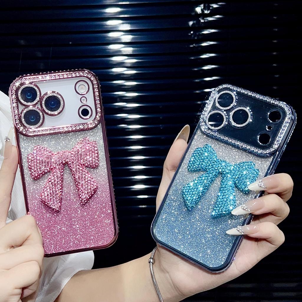 Glitter Diamond Bowknot Cover For iPhone 17 Pro Max Camera Film Protector Cases For iPhone 16 Pro 15 Plus 14 Pro 13 Luxury Case