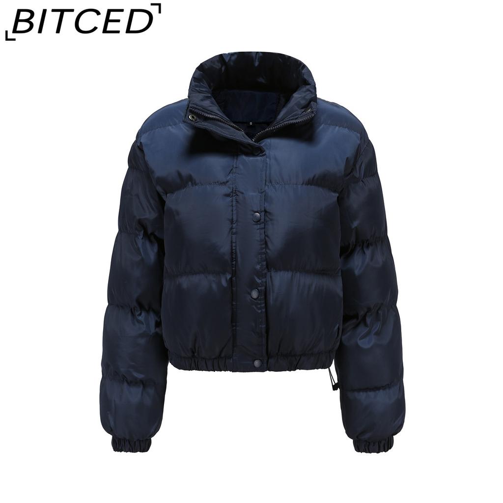 BITCED Autumn/Winter Women's Short-Length Cotton Coat Women's Long-Sleeved High-Neck Thermal Jacket Loose-Fit Casual Cotton Coat