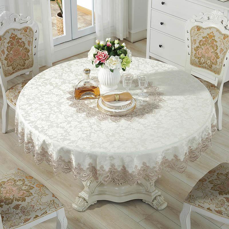 Round Tablecloth Brown Large European Table Cloth Fabric Circle Lace Table Cover Jacquard Household Restaurant Tv Dust Cover