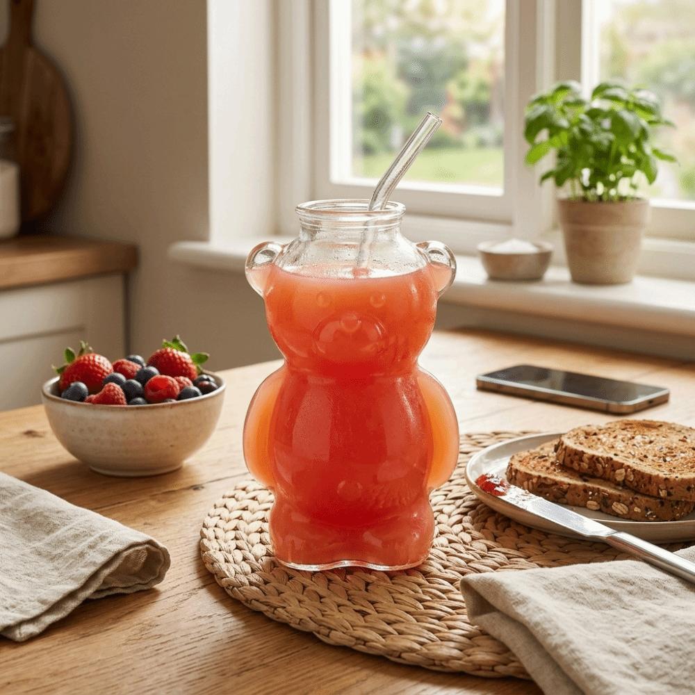 Transparent Bear Coffee Mug 320ML Milk Tea Straw Cup Multi-purpose Clear Bear Glassware Milk