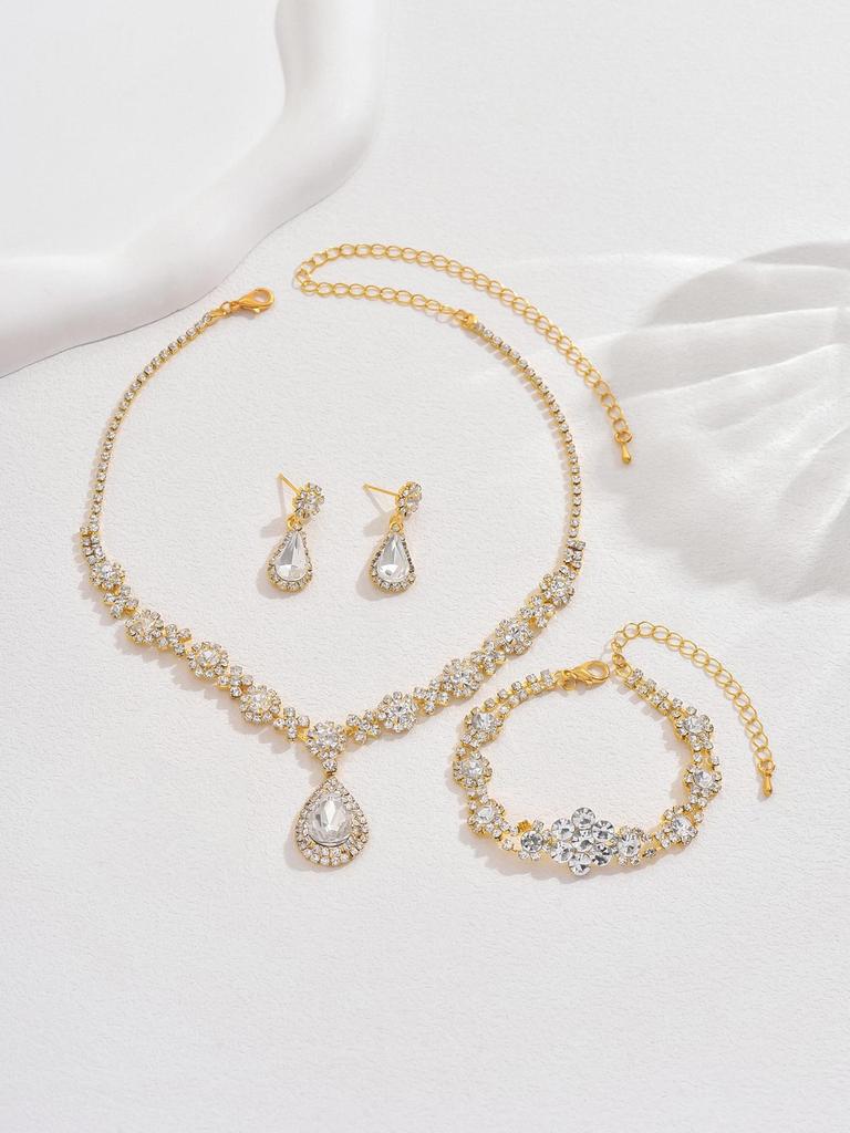 Элегантный комплект украшений из хрустальных драгоценных камней: Ожерелье, серьги, браслет и кольцо в форме капли для женщин