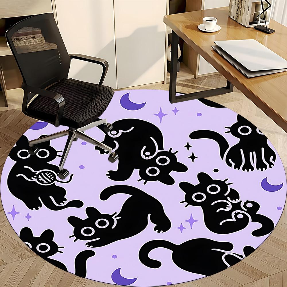 1pc Cat Moon Office Round Area Rug,  Mat Suitable For Office, Under Office Chairs Bedroom Living Room Home Decor, Room Deco