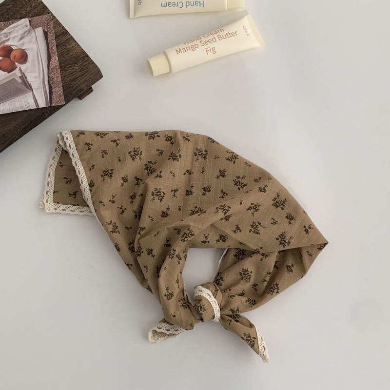 Spring and Summer Cotton and Linen Floral 58 Lace Small Square Scarf Headscarf Women's Literary Small Silk Scarf Decorative Scarf Headband Scarf