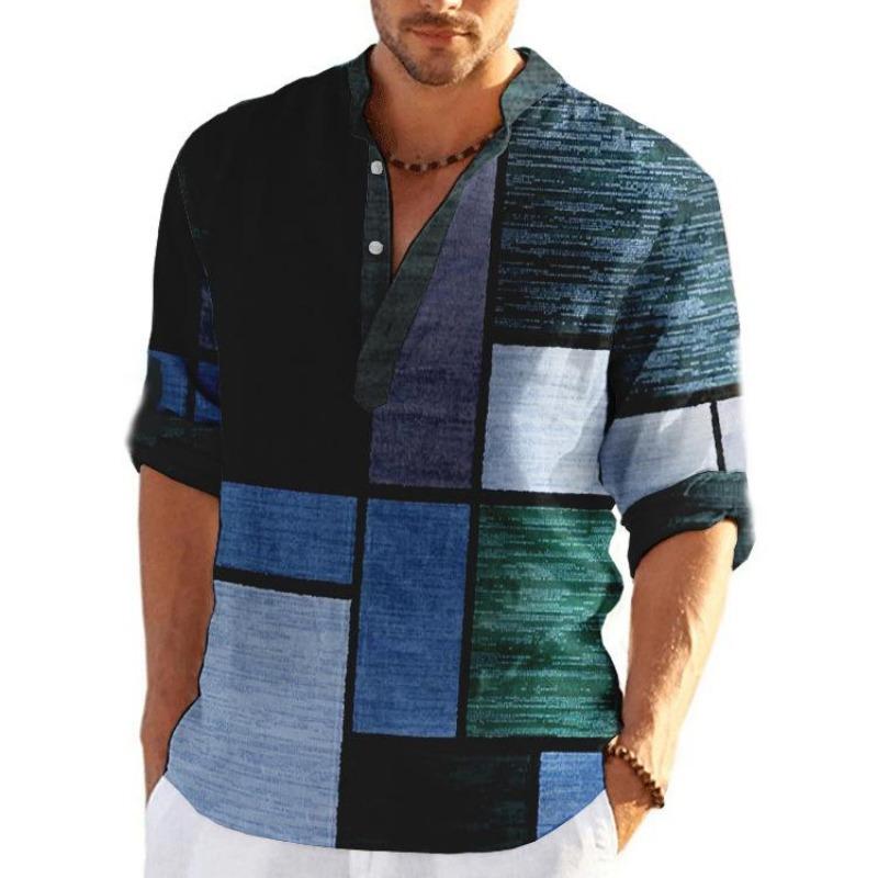 Летняя рубашка, стильная мужская крутая свободная молодежная льняная полосатая повседневная хлопковая рубашка с воротником-стойкой, тонкий темпераментный топ