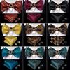 Gentlemens Bow Tie Tassel Brooch Paisley Silk Bowtie Hanky Cufflinks Set Vintage Style for Wedding