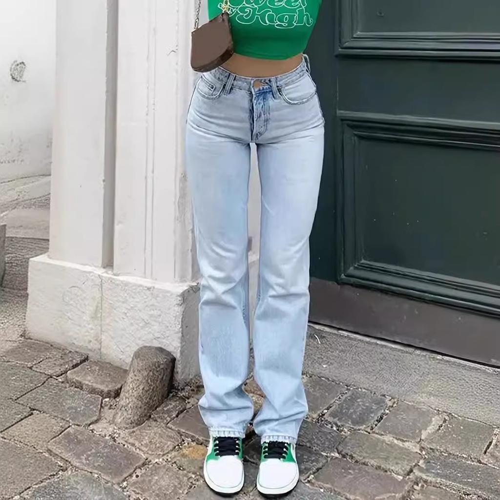 Джинсы с эффектом потертости, женские, прямые, с карманами, с высокой талией, длиной до щиколотки, свободные, потертые, однотонные, повседневные, базовые, винтажные, больших размеров