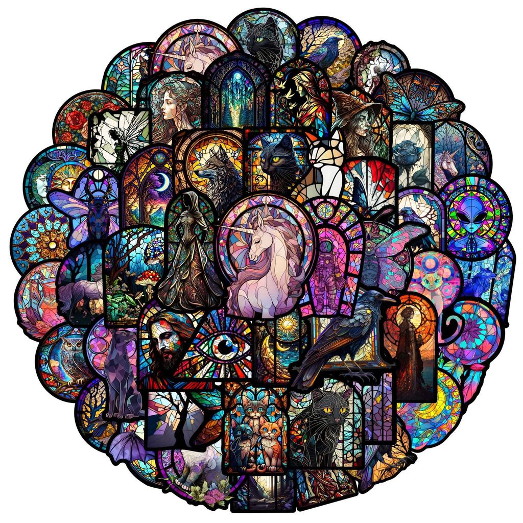 10/50PCS Gothic Dark Black Cat Moon Stickers Cool Color Crystal Window Stickers for DIY Luggage Laptop Bicycle Stickers