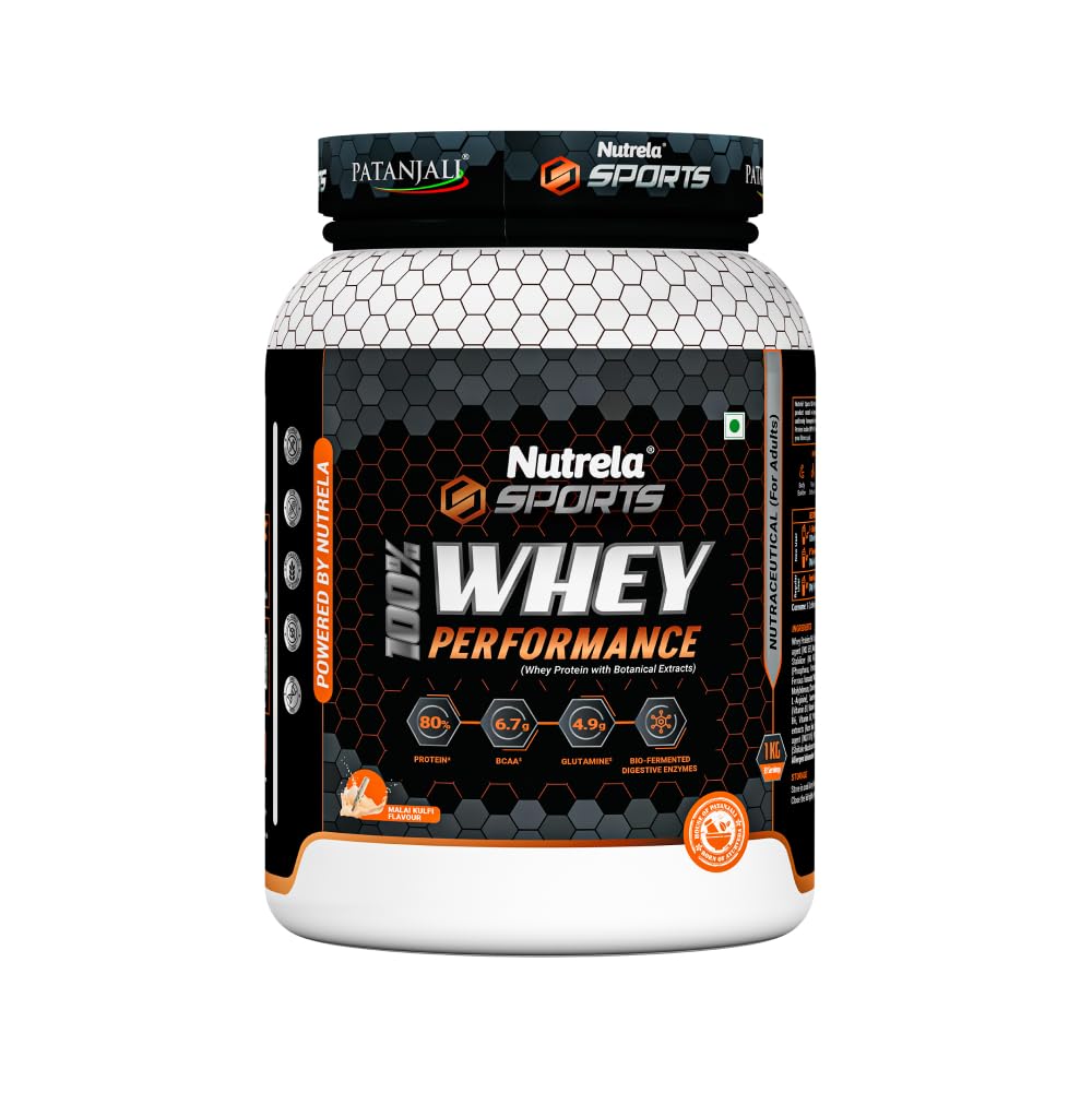 Nutrela Sports Patanjali Сывороточный протеин 1 кг Малай Кулфи | Концентрат + Изолят | 24 г белка на мерную ложку | Для наращивания мышц и восстановления