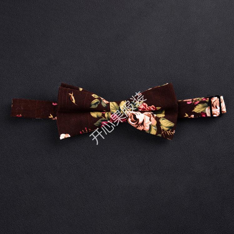 Мужской галстук-бабочка Slim Fit с цветочным ретро-принтом из хлопка и льна - Унисекс, в гонконгском стиле, для свадеб и повседневной рабочей одежды