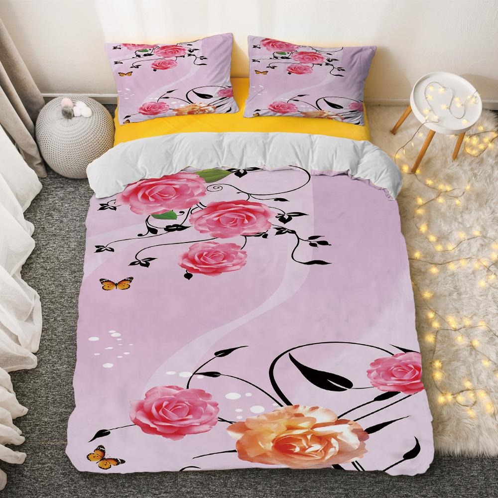 Red Rose King Queen Duvet Cover Romantic Flowers Bedding Set For Kids Teens Adults Girly 3D Floral Black Soft 2/3pcs Quilt Cover