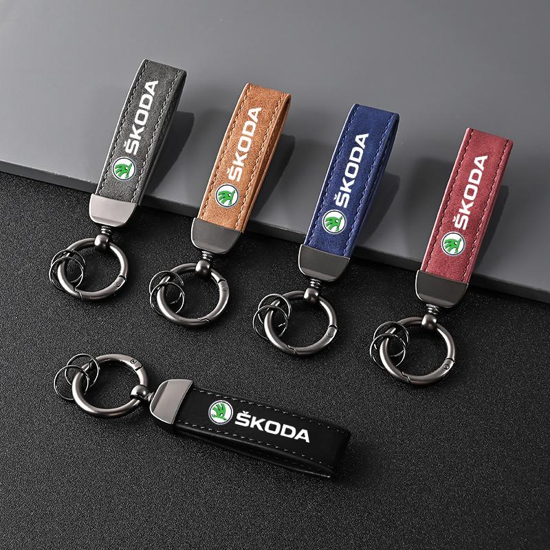 Leather Car Styling Keychain Key Holder Ring For Skoda Octavia MK2 MK3 2 3 A7 Fabia Karoq Kodiaq Superb Rapid Kamiq Scala Yeti bzsd98
