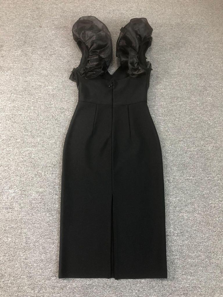 Женское элегантное платье-бодикон с сетчатыми рукавами-рюшами и открытой спиной