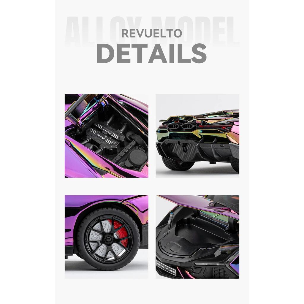 1/24 Lamborghini Revuelto Alloy Sports Car Model Diecast Metal Racing Electroplating Vehicles Car Model Sound Light with Spray Kids Toy Gift