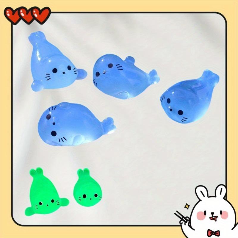 10pcs Luminous Mini Seal Resin Ornament - Creative Gift for Desktop Home Decoration , Cute Cartoon Glowing Marine Animal Model