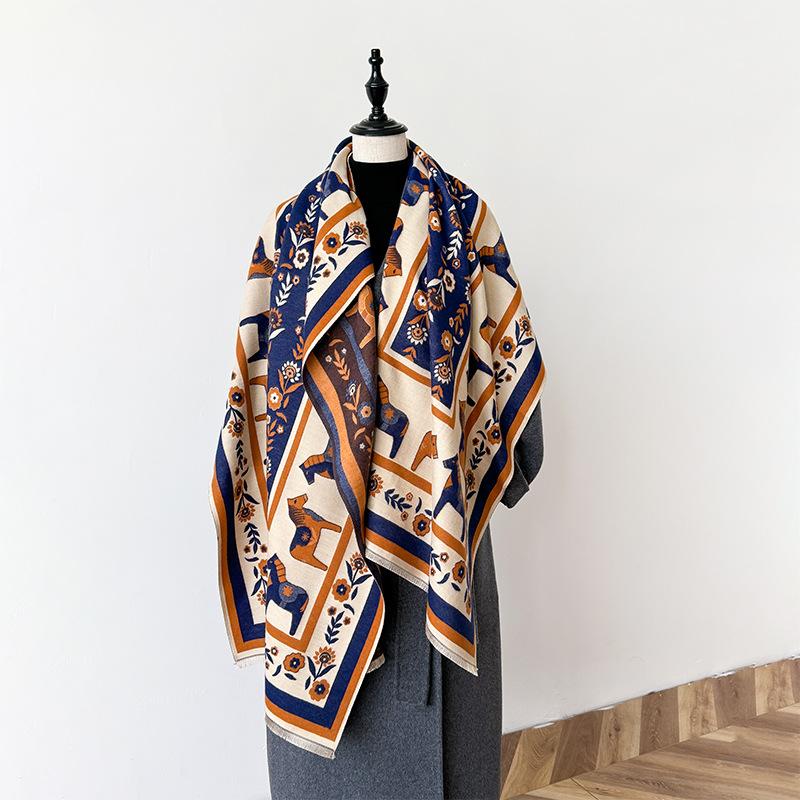 Autumn And Winter Thickened Warm Wind Pony Scarf Women'S Light Luxury Style Versatile Air Conditioner Shawl Temperament Scarf