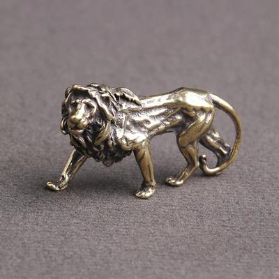 Медные статуэтки короля льва, настольные украшения, бронзовые поделки из чистой латуни, украшения для дома, подвески в виде миниатюр животных