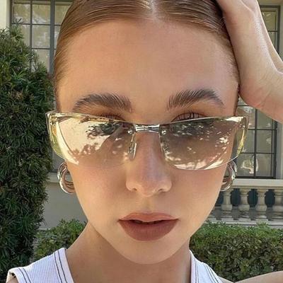 Солнцезащитные очки Y2K с обхватом для женщин и мужчин, солнцезащитные очки-щитки с плоским верхом, футуристические безободковые очки с градиентными линзами, солнцезащитные очки