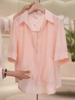 Plus Size Summer Polo Collar Chiffon Shirt - Loose, Lightweight Silk Short Sleeve Top for Women