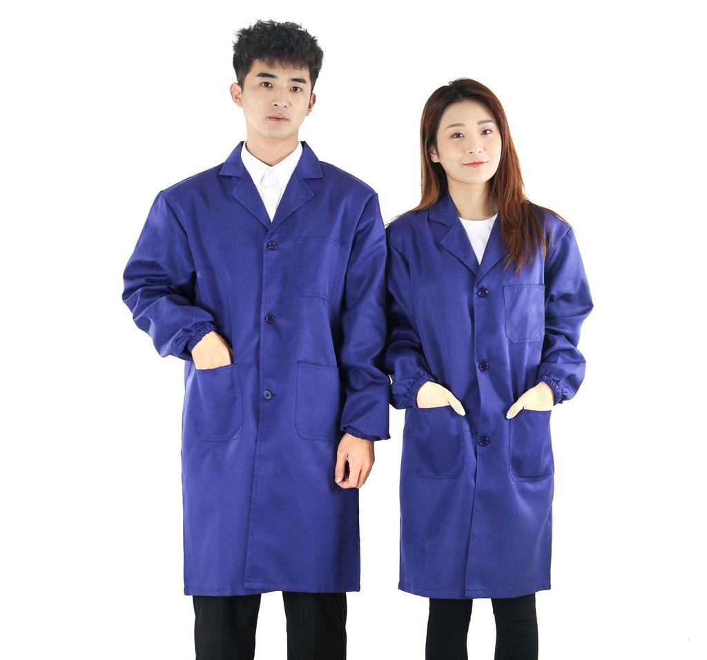 Thickened Blue Wear-Resistant Long Sleeve Lab Coat with Custom Print Logo for Labor Protection In Food Handling